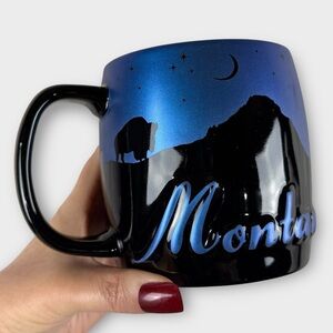 24oz Montana Night Sky Coffee Mug - Matte Metallic Blue & Glossy Black Souvenir